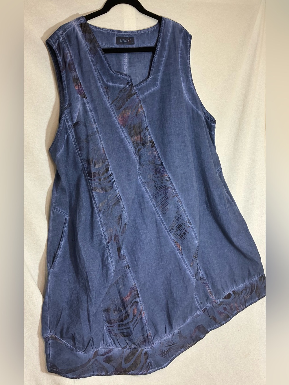 Kekoo Oversized Lagenlook Asymmetrical Hem Dress Abstract Women’s Size 4 Boho